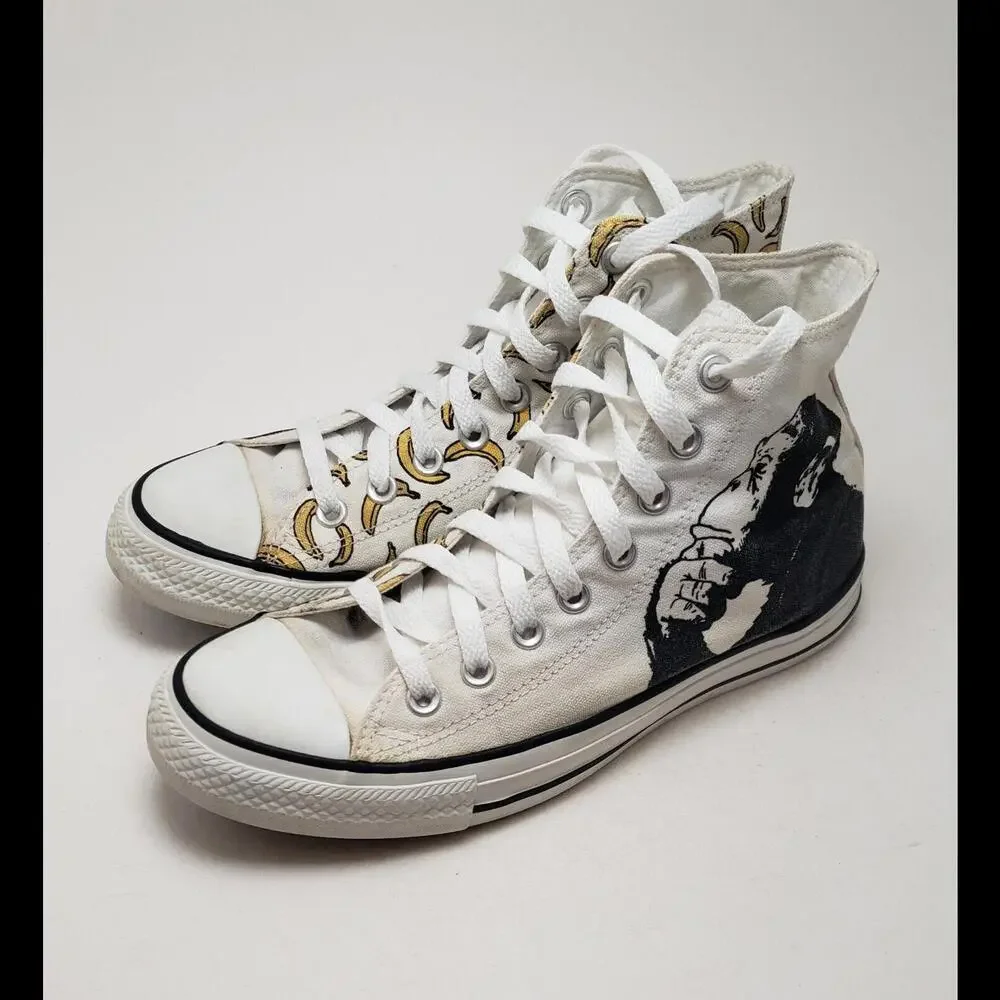 Unisex Converse Banksy The Thinker Monkey-Bananas Design Canvas HiTop Size 7M 9W